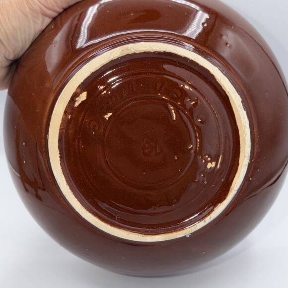 Vintage Brown Drip Glaze Large Pottery Serving Bowl 9” Dia X 4” USA 70s MCM 1973 - Picture 8 of 10